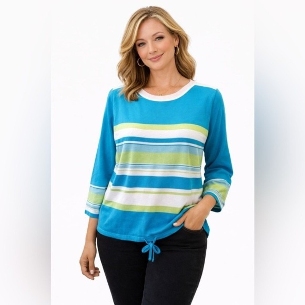 Colette‎ Mordo- Chic Striped Blue and Green Blouse Size M